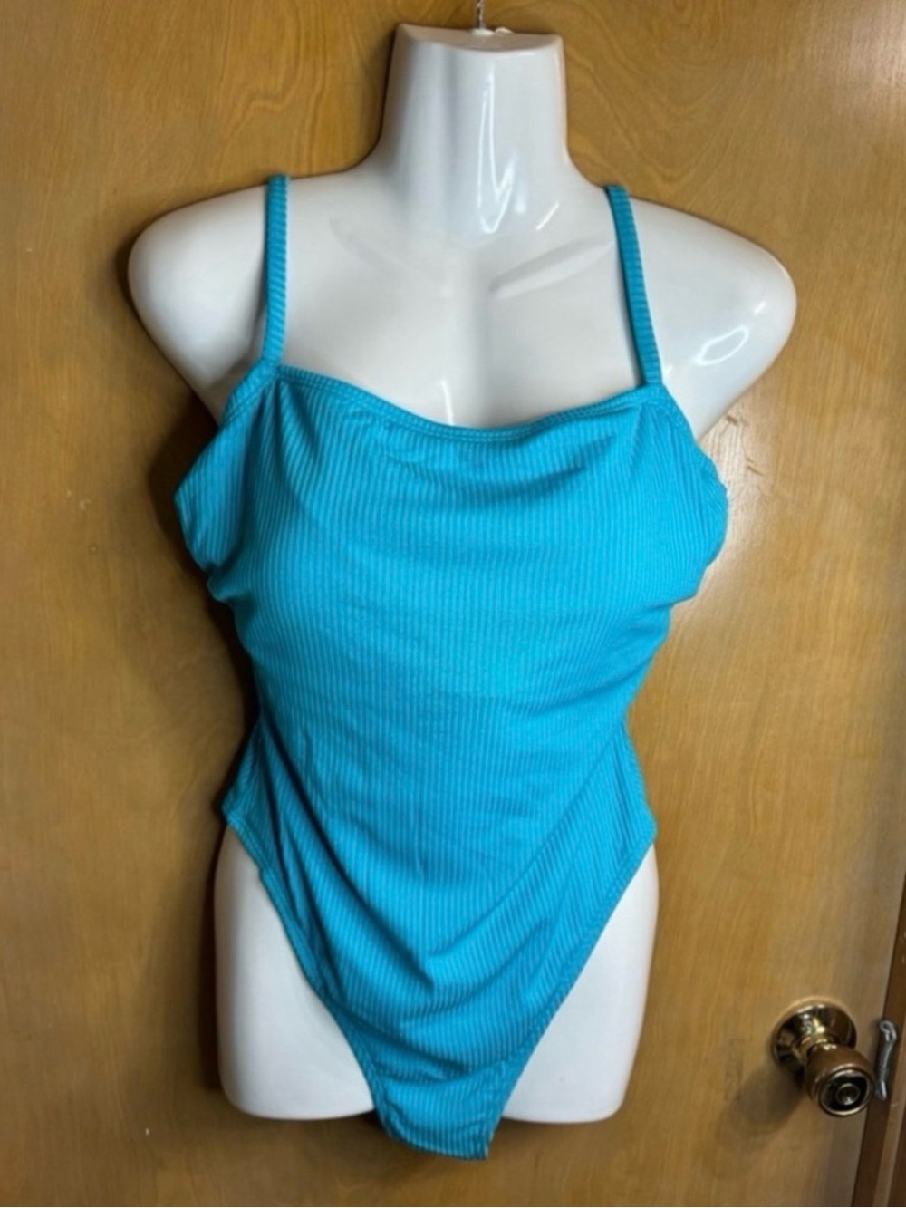 CUPSHE S Turquoise Ribbed One-Piece Swimsuit